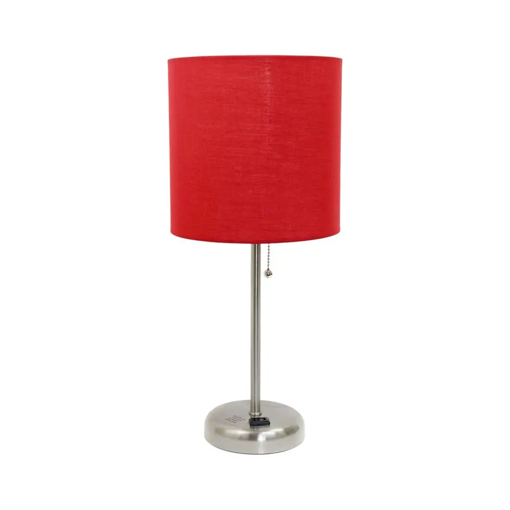 20" Silver Metal Table Lamp LED With Red Drum Shade HomeRoots