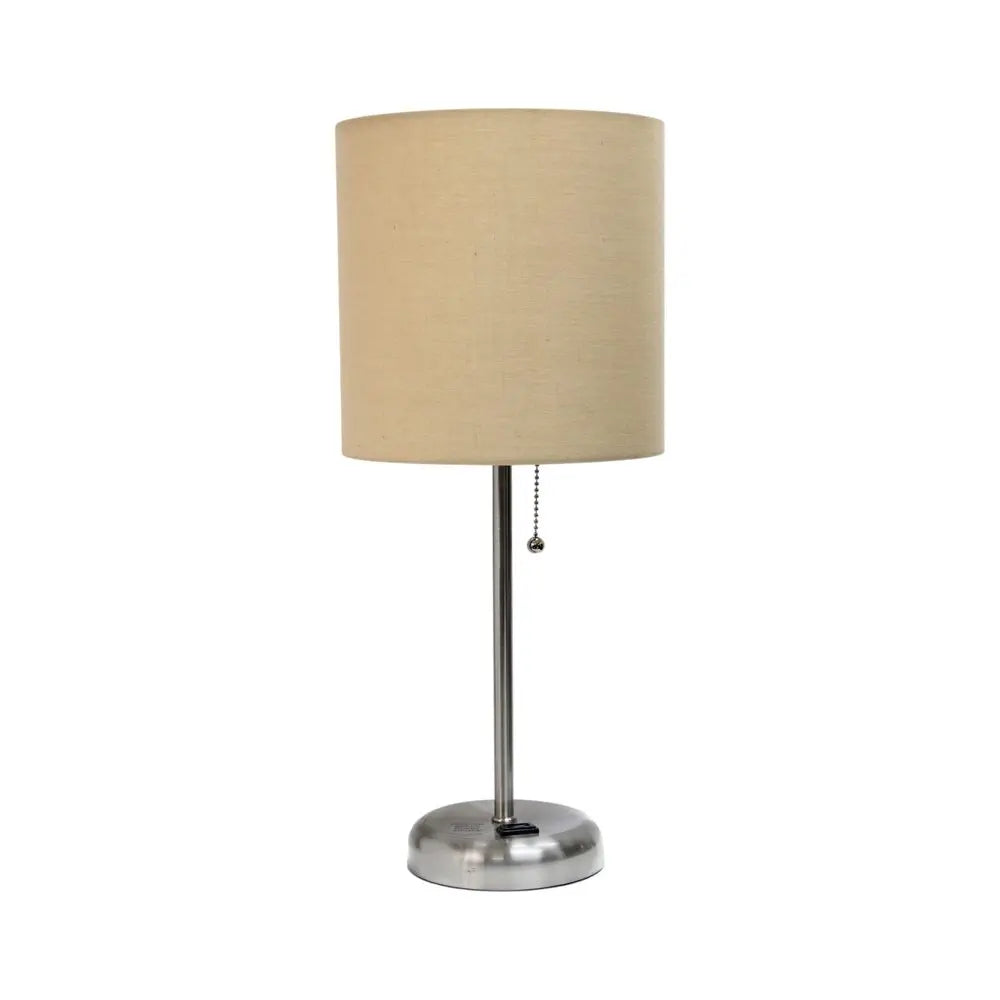 20" Silver Metal Table Lamp LED With Tan Drum Shade HomeRoots