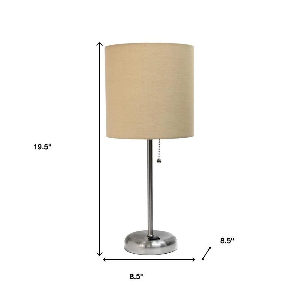 20" Silver Metal Table Lamp LED With Tan Drum Shade HomeRoots