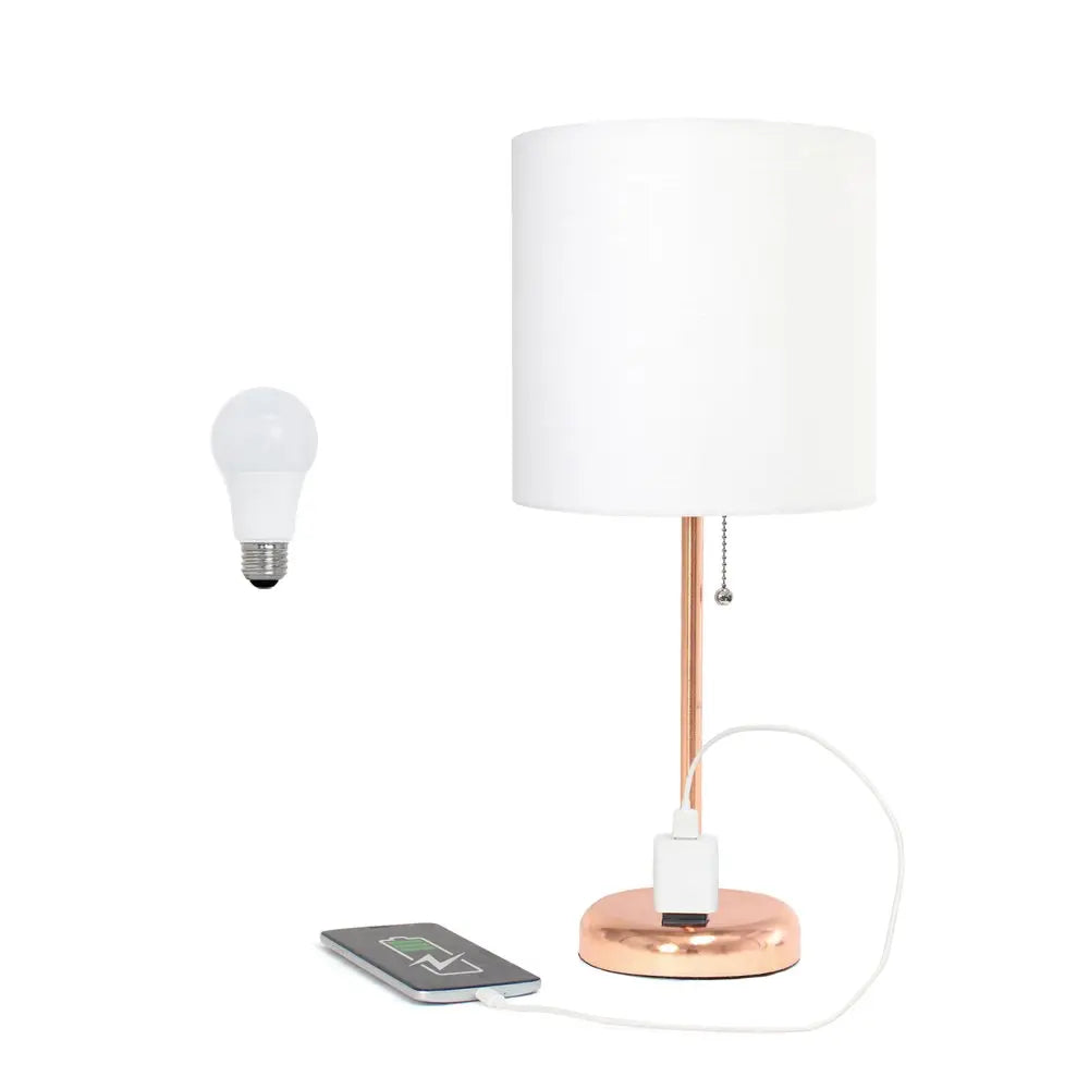 20" Rose Gold Metal Table Lamp LED With White Drum Shade HomeRoots