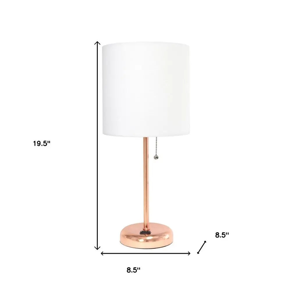 20" Rose Gold Metal Table Lamp LED With White Drum Shade HomeRoots