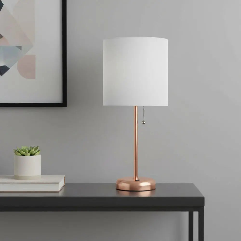 20" Rose Gold Metal Table Lamp LED With White Drum Shade HomeRoots
