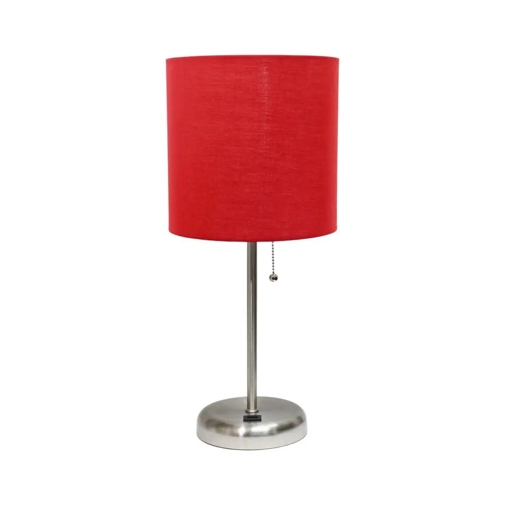 20" Silver Metal USB Table Lamp LED With Red Drum Shade HomeRoots