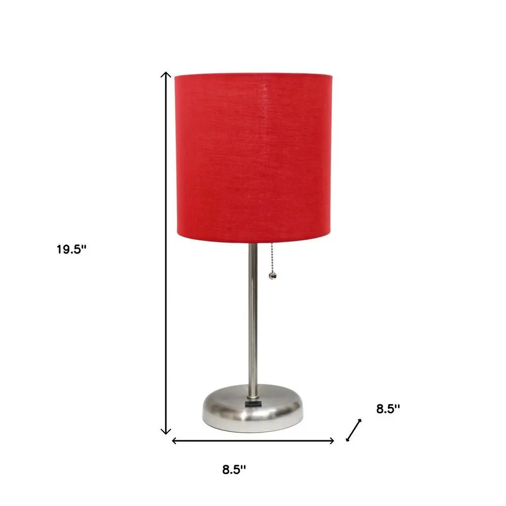 20" Silver Metal USB Table Lamp LED With Red Drum Shade HomeRoots