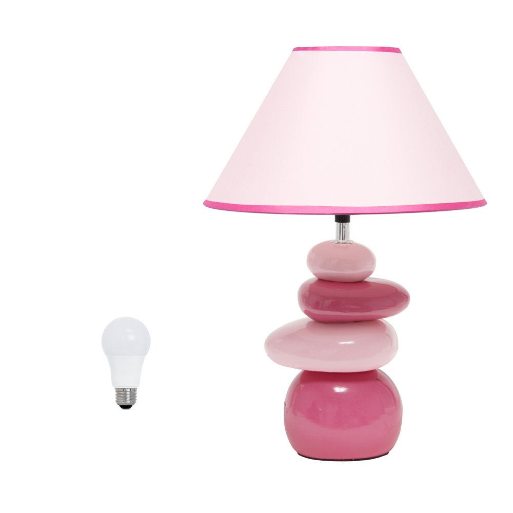 18" Dark Pink And Light Pink Ceramic Novelty Table Lamp LED With Dark Pink And Light Pink Empire Shade