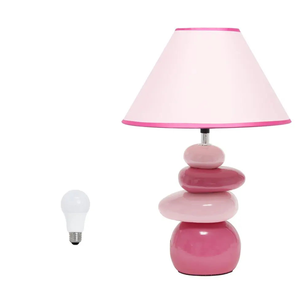 18" Dark Pink And Light Pink Ceramic Novelty Table Lamp LED With Dark Pink And Light Pink Empire Shade HomeRoots