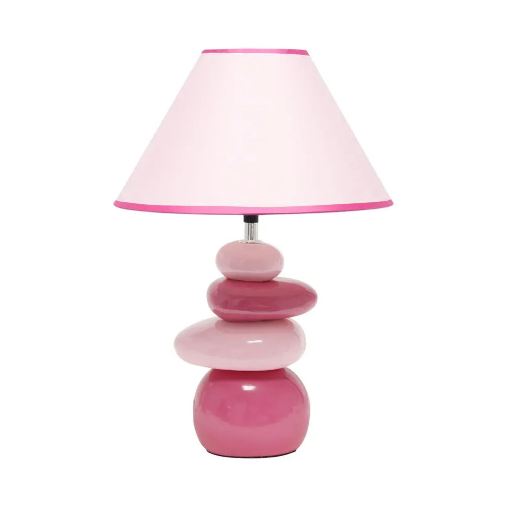 18" Dark Pink And Light Pink Ceramic Novelty Table Lamp LED With Dark Pink And Light Pink Empire Shade HomeRoots
