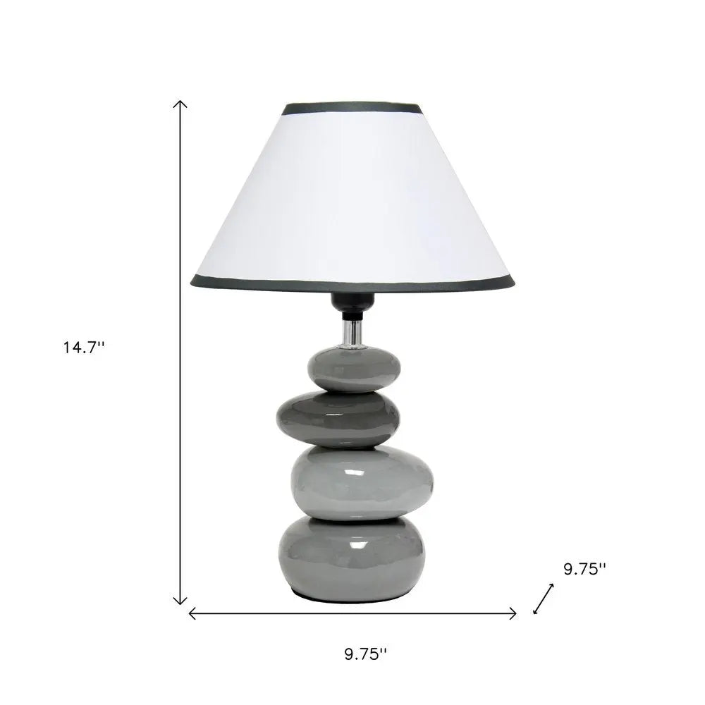 15" Light Gray And Dark Gray Ceramic Novelty Table Lamp With White Empire Shade HomeRoots