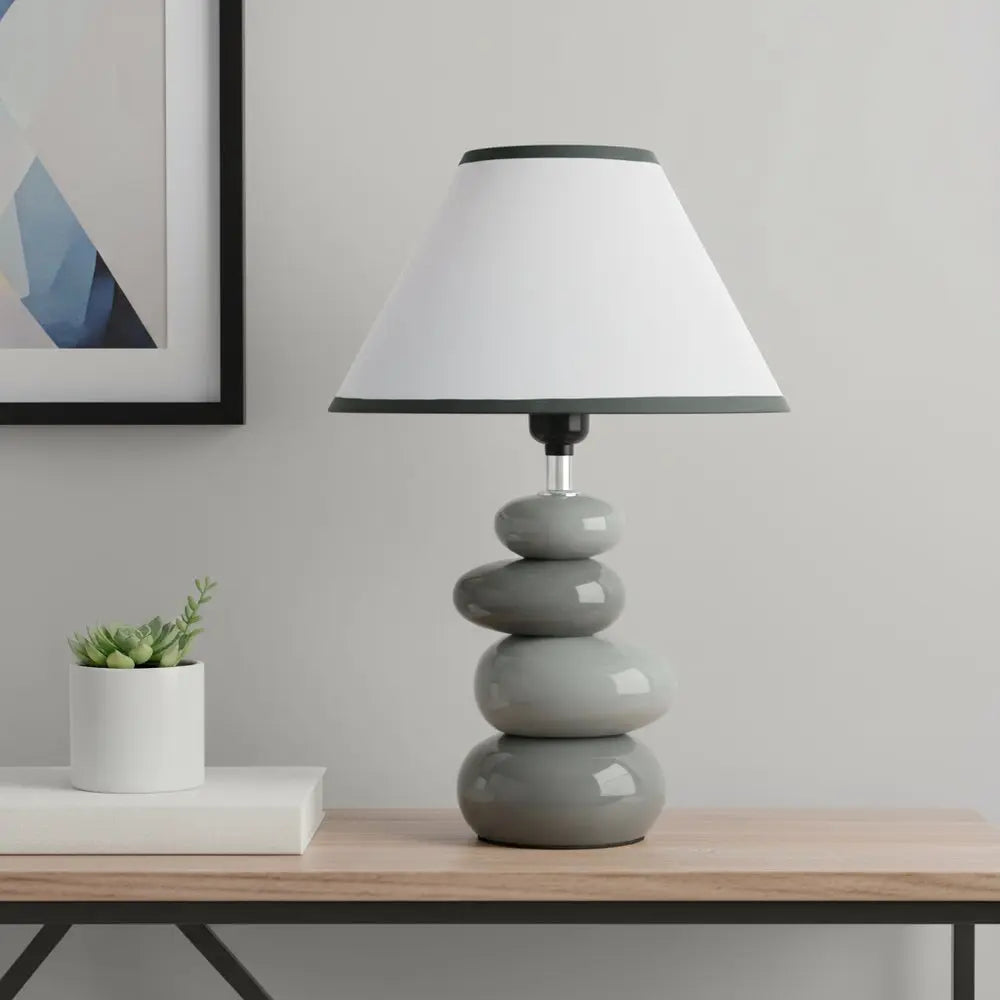 15" Light Gray And Dark Gray Ceramic Novelty Table Lamp With White Empire Shade HomeRoots