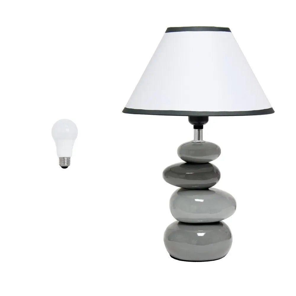 15" Light Gray And Dark Gray Ceramic Novelty Table Lamp LED With White Empire Shade HomeRoots