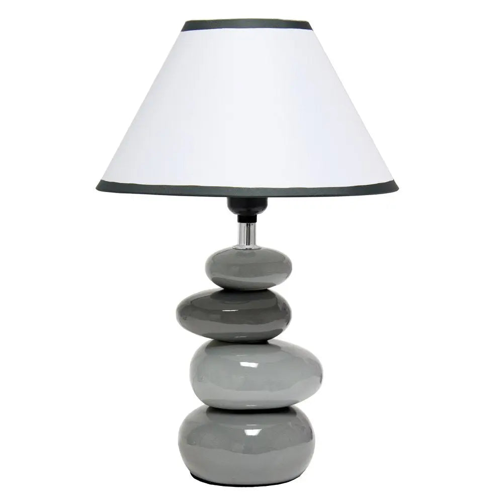 15" Light Gray And Dark Gray Ceramic Novelty Table Lamp LED With White Empire Shade HomeRoots
