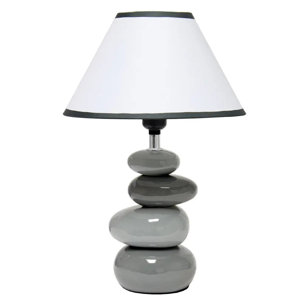 15" Light Gray And Dark Gray Ceramic Novelty Table Lamp LED With White Empire Shade HomeRoots