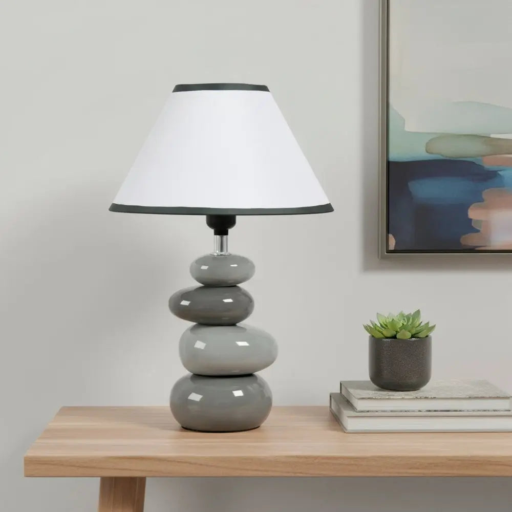 15" Light Gray And Dark Gray Ceramic Novelty Table Lamp LED With White Empire Shade HomeRoots