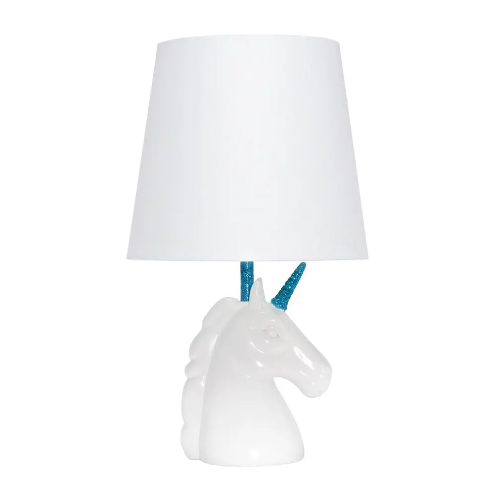 16" White And Blue Novelty Table Lamp With White Drum Shade HomeRoots