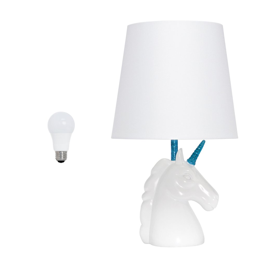 16" White And Blue Novelty Table Lamp LED With White Drum Shade