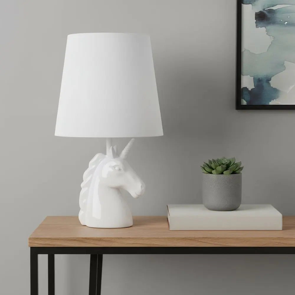 16" White Novelty Table Lamp With White Drum Shade HomeRoots