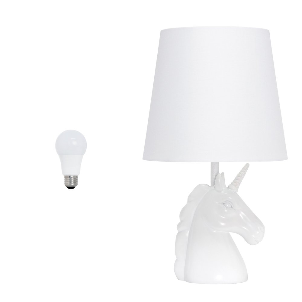 16" White Novelty Table Lamp LED With White Drum Shade