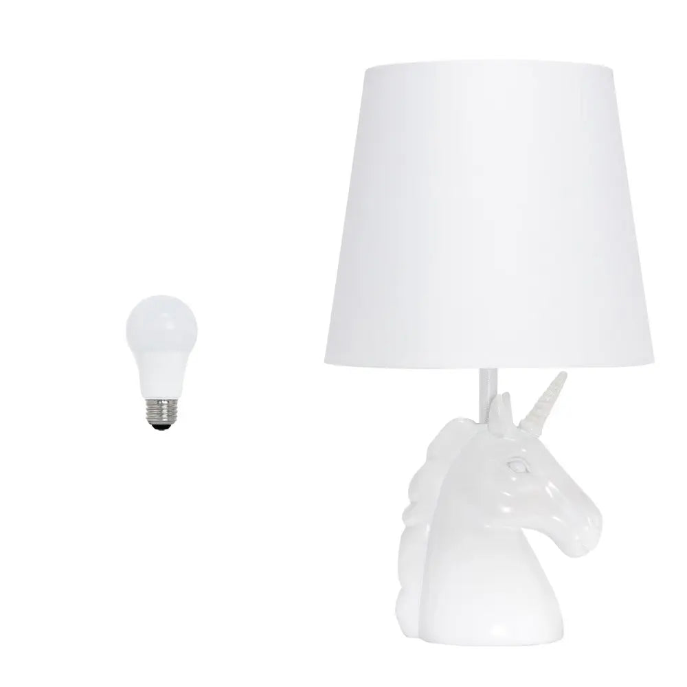 16" White Novelty Table Lamp LED With White Drum Shade HomeRoots
