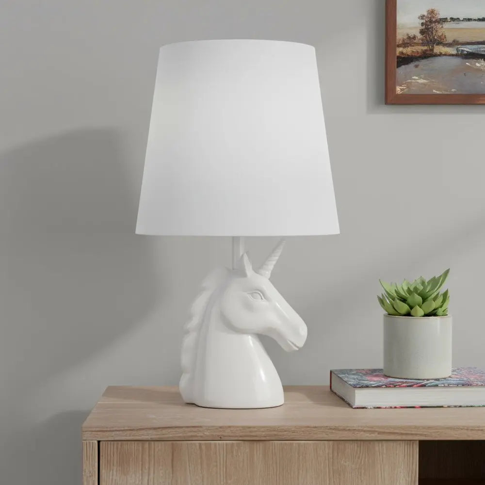 16" White Novelty Table Lamp LED With White Drum Shade HomeRoots