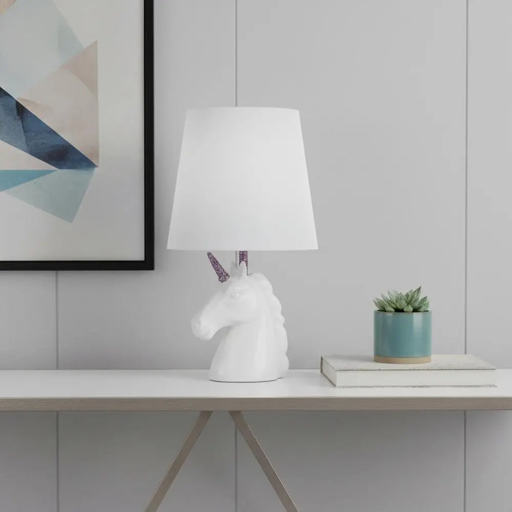 16" White And Rainbow Novelty Table Lamp With White Drum Shade HomeRoots