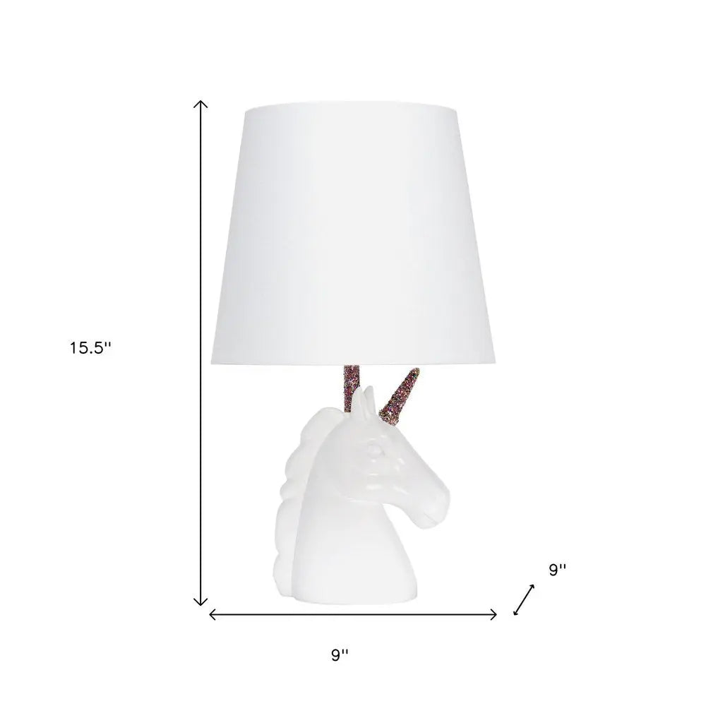 16" White And Rainbow Novelty Table Lamp LED With White Drum Shade HomeRoots
