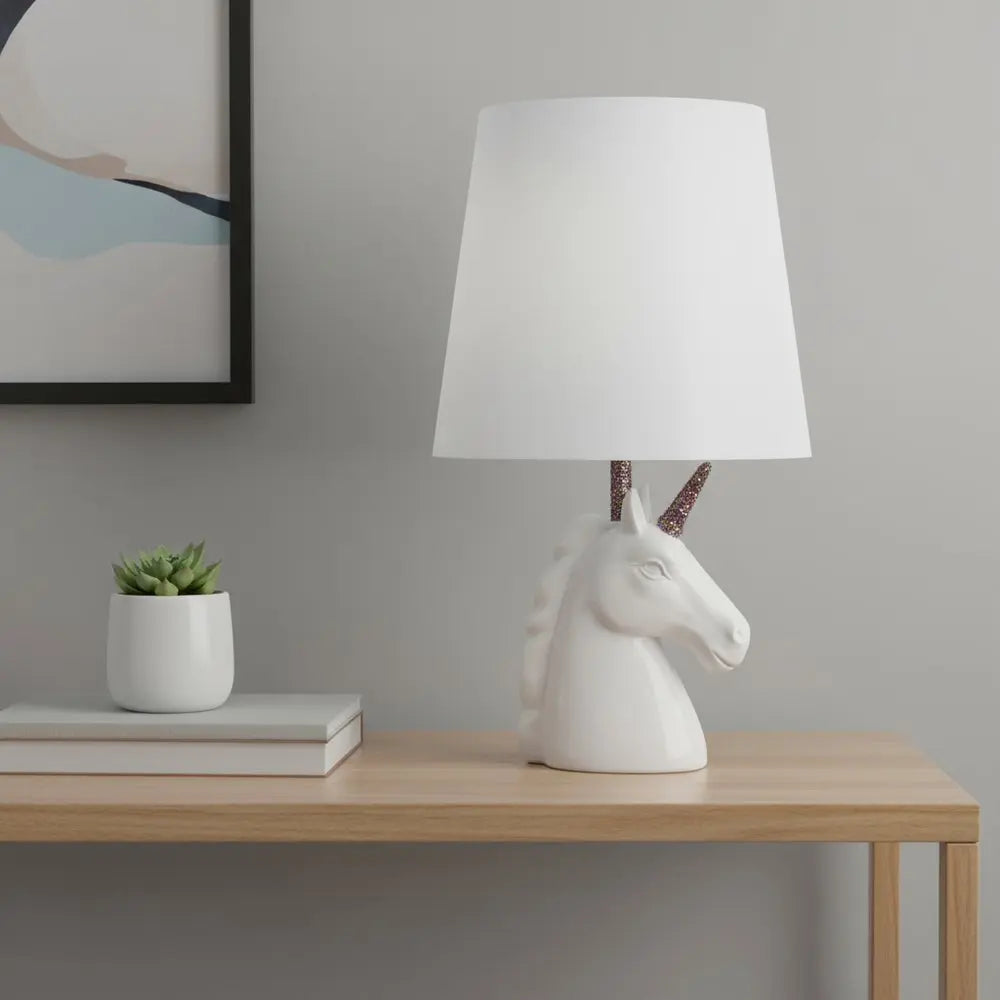 16" White And Rainbow Novelty Table Lamp LED With White Drum Shade HomeRoots