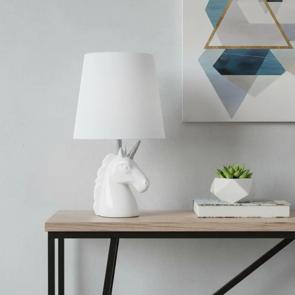 16" White And Silver Novelty Table Lamp With White Drum Shade HomeRoots