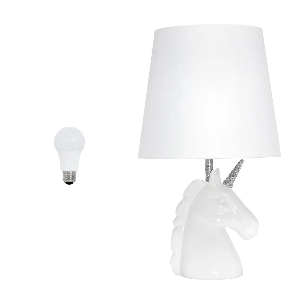 16" White And Silver Novelty Table Lamp LED With White Drum Shade HomeRoots