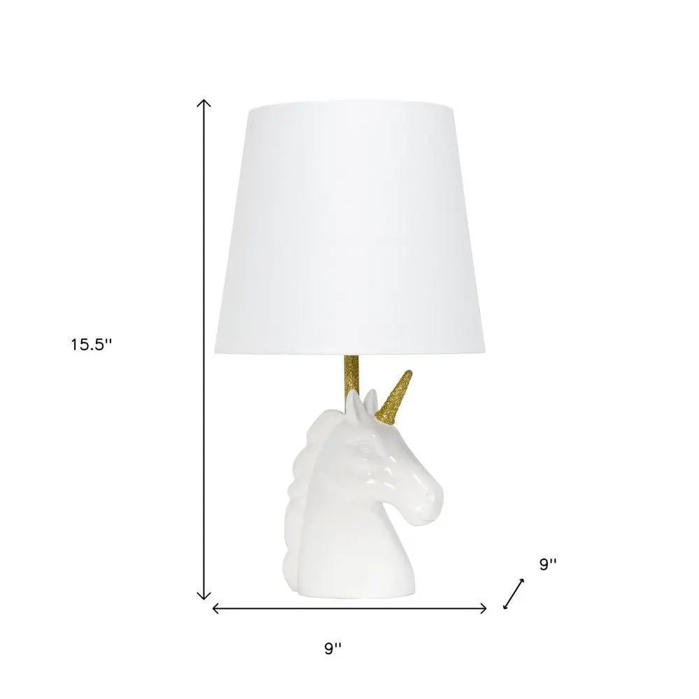 16" White And Gold Novelty Table Lamp With White Drum Shade HomeRoots
