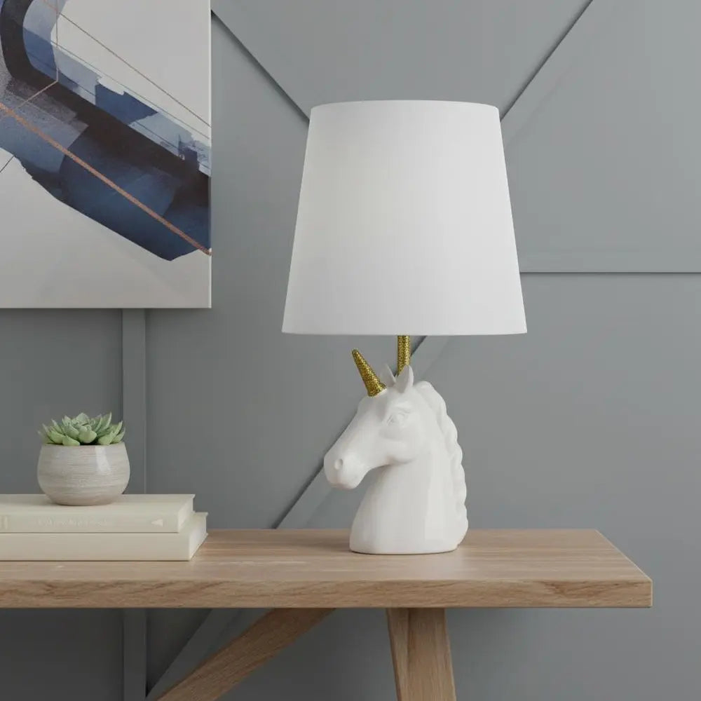 16" White And Gold Novelty Table Lamp With White Drum Shade HomeRoots