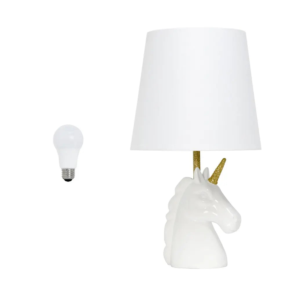 16" White And Gold Novelty Table Lamp LED With White Drum Shade HomeRoots