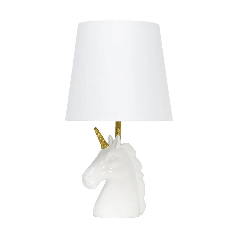 16" White And Gold Novelty Table Lamp LED With White Drum Shade HomeRoots