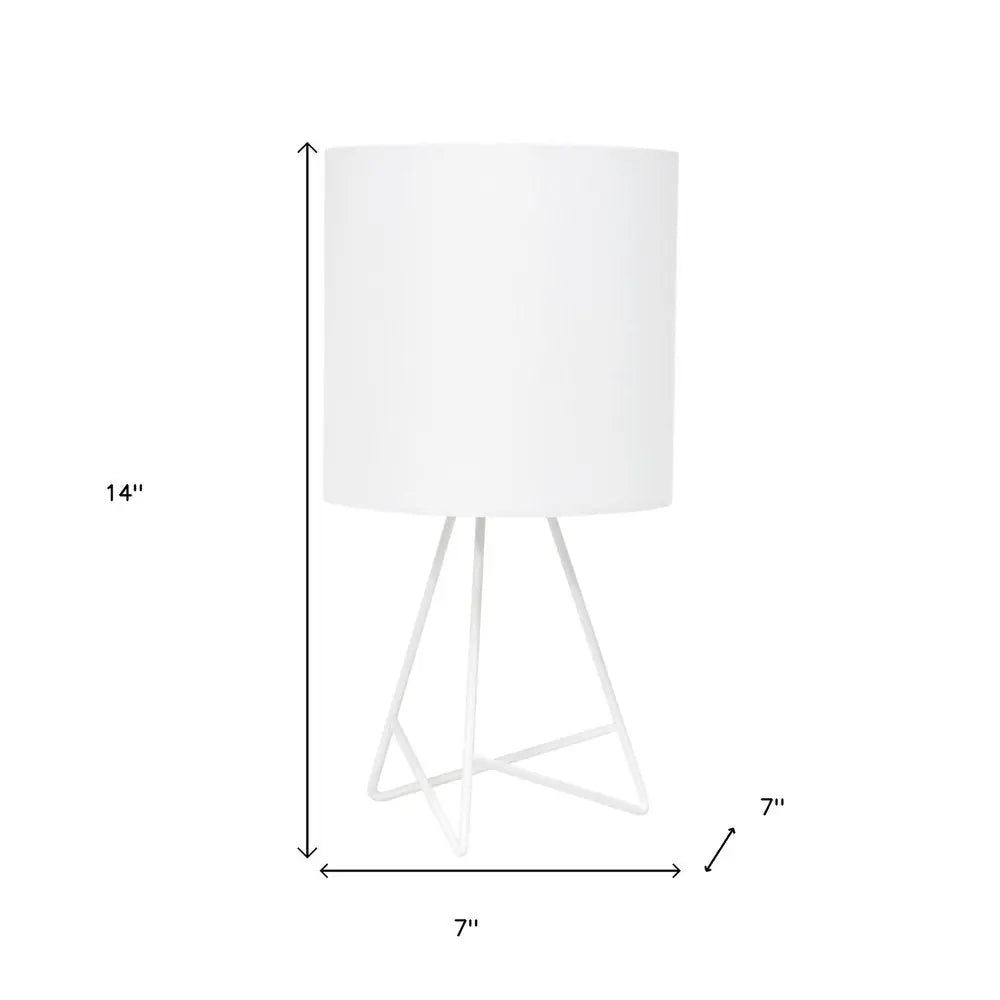 14" White Metal Tripod Table Lamp LED With White Drum Shade HomeRoots