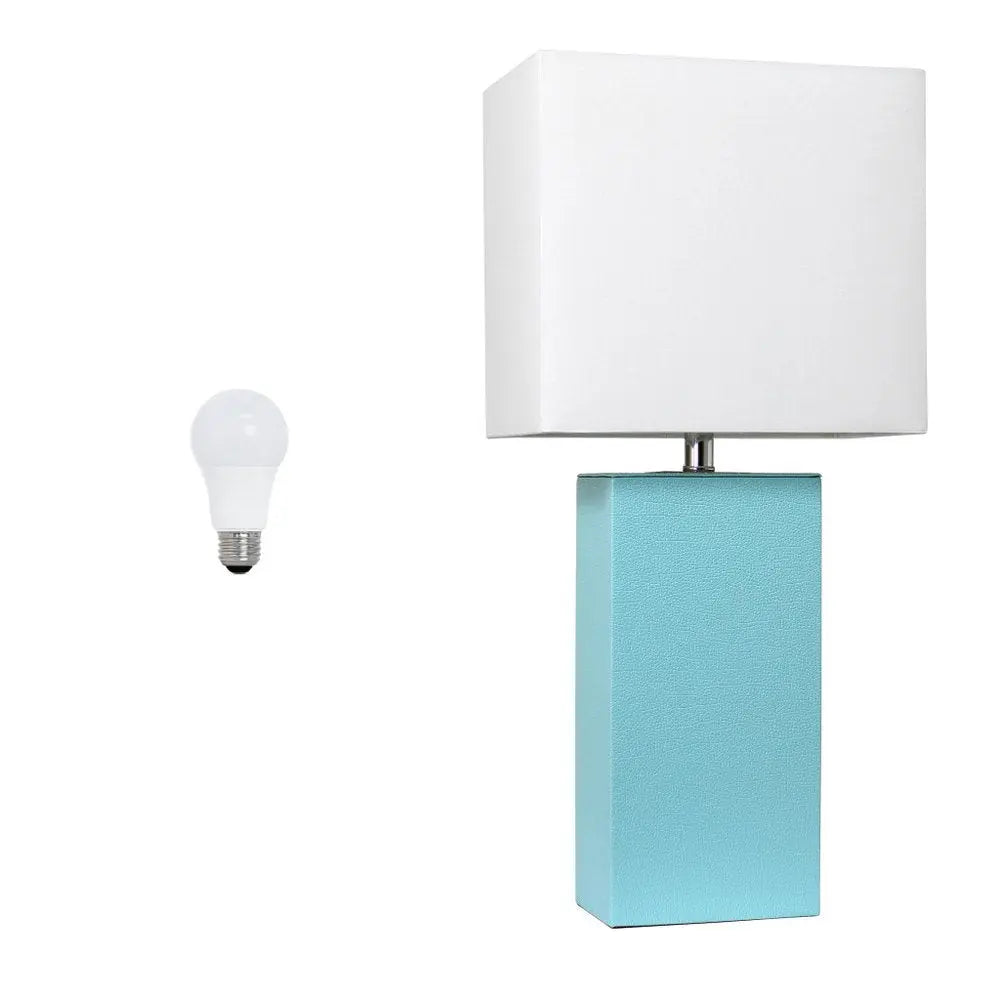 21" Aqua Faux Leather Table Lamp LED With White Shade HomeRoots