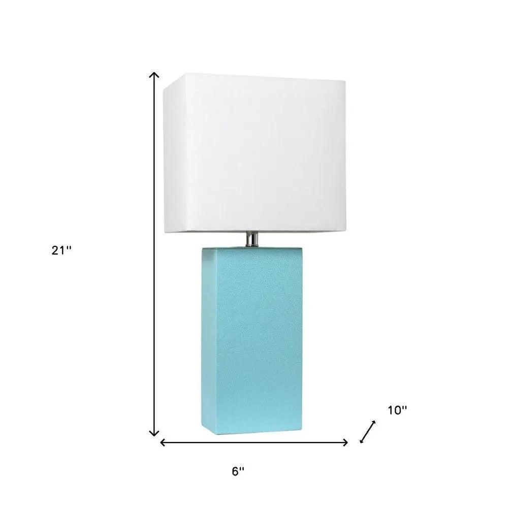 21" Aqua Faux Leather Table Lamp LED With White Shade HomeRoots