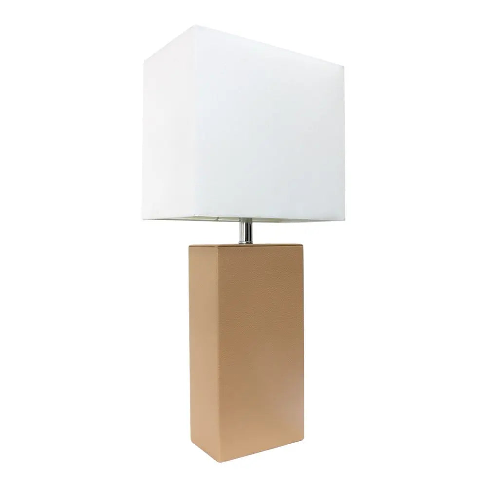 21" Beige Faux Leather Table Lamp LED With White Shade HomeRoots