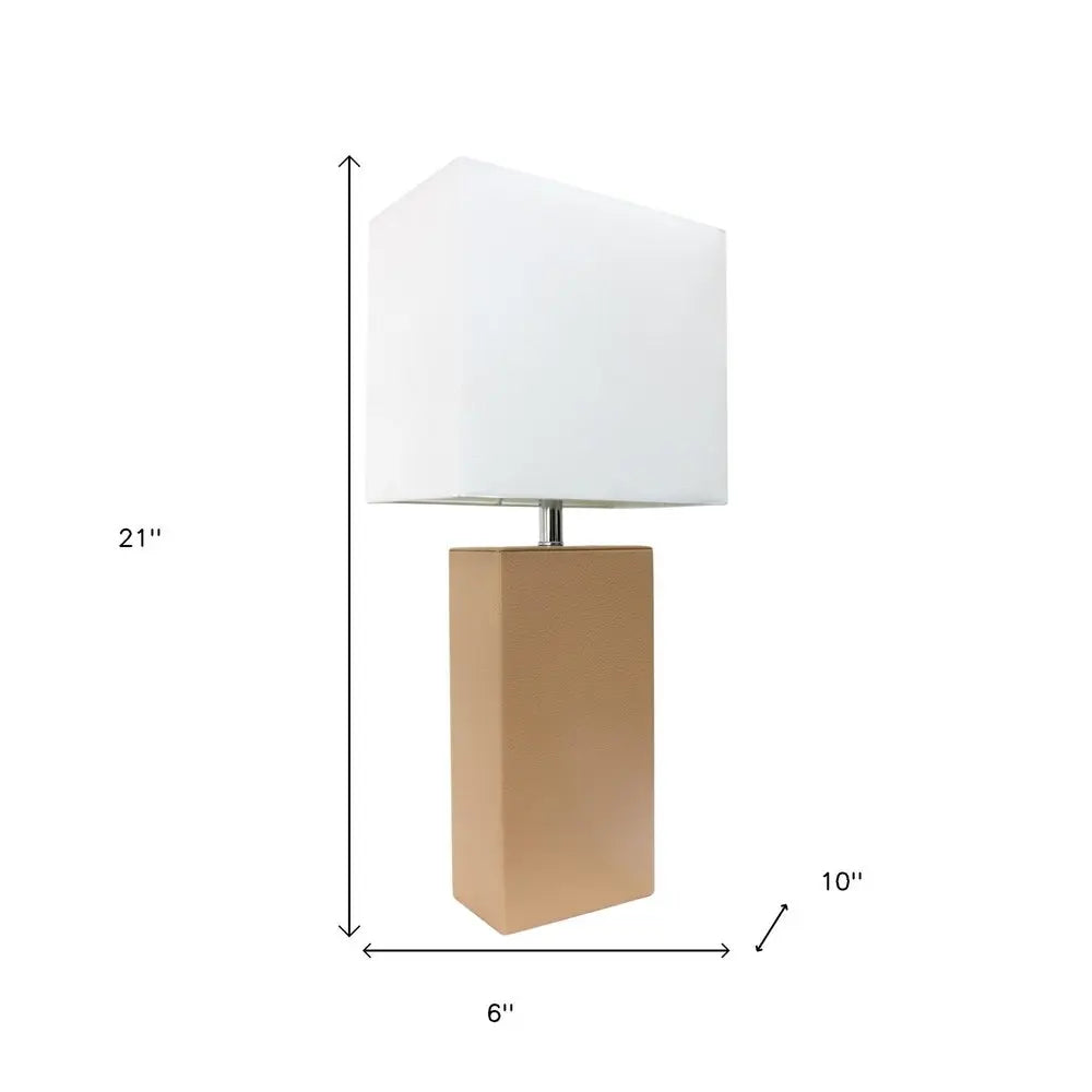 21" Beige Faux Leather Table Lamp LED With White Shade HomeRoots