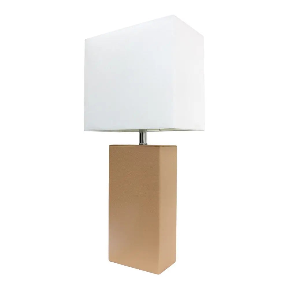 21" Beige Faux Leather Table Lamp LED With White Shade HomeRoots