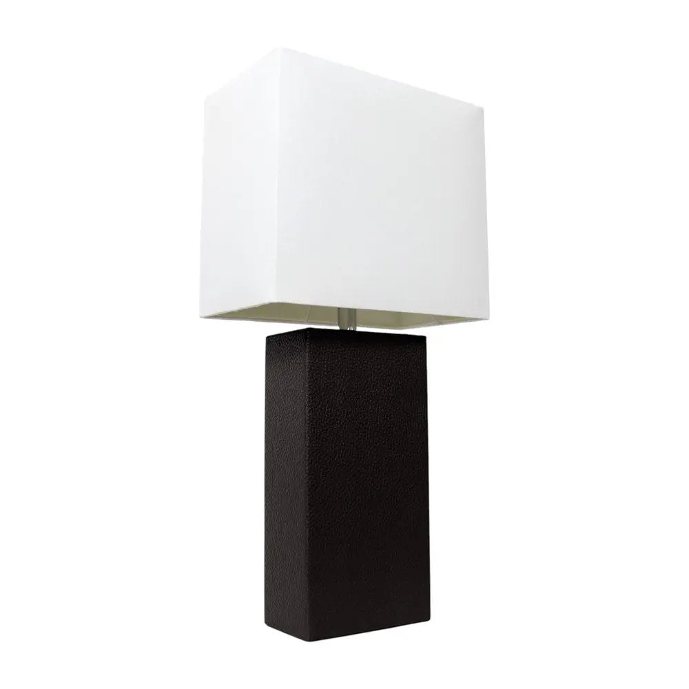 21" Black Faux Leather Table Lamp LED With White Shade HomeRoots