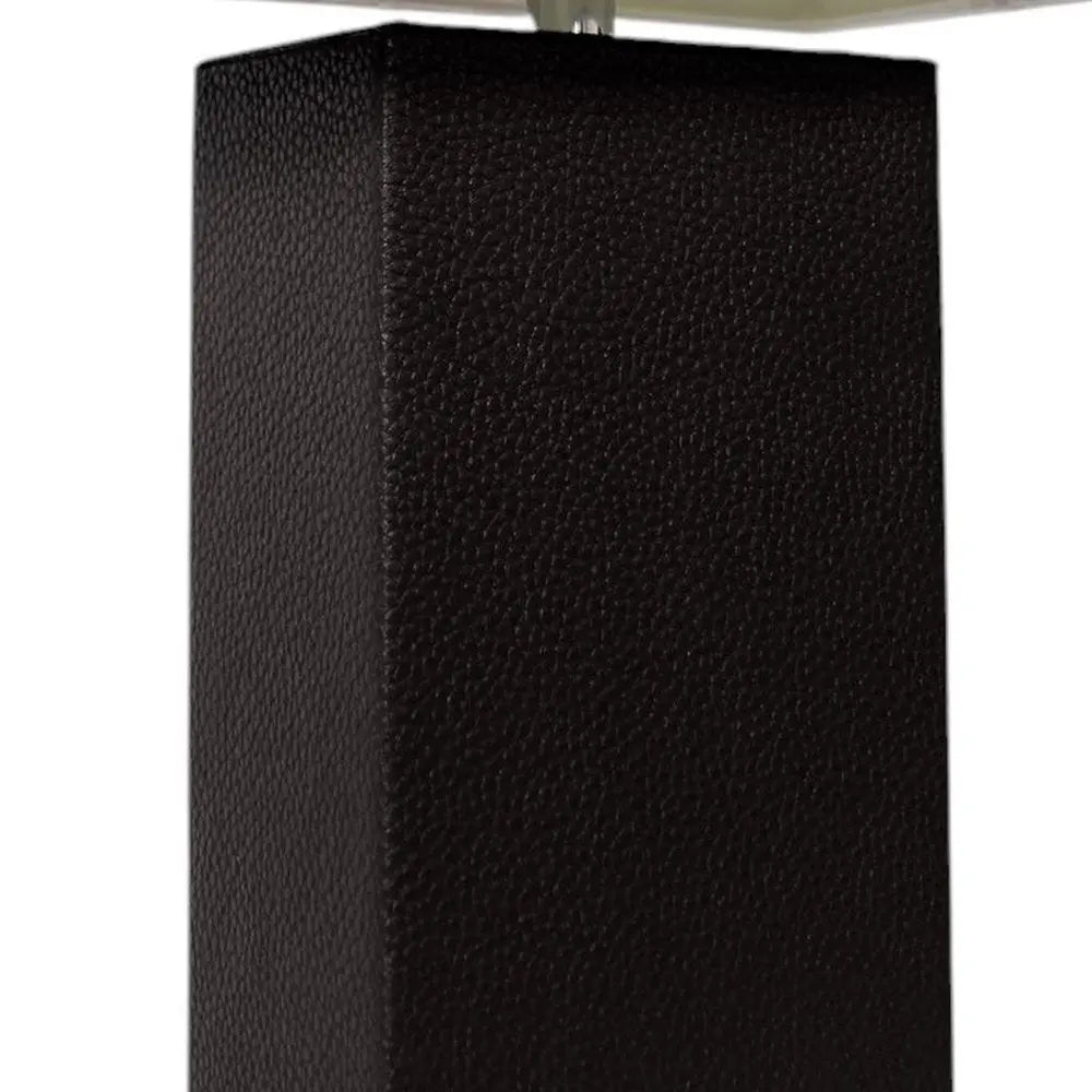 21" Black Faux Leather Table Lamp LED With White Shade HomeRoots