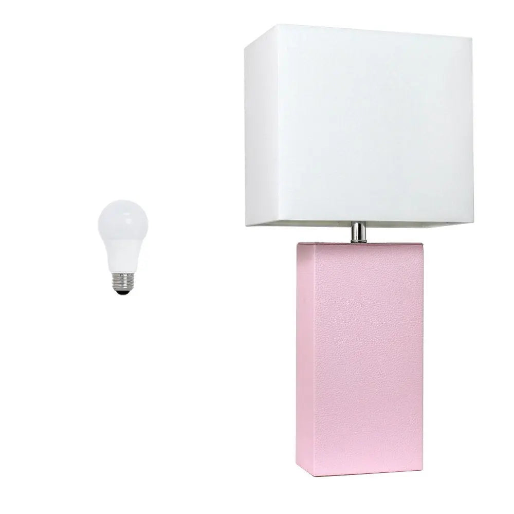 21" Blush Faux Leather Table Lamp LED With White Shade HomeRoots
