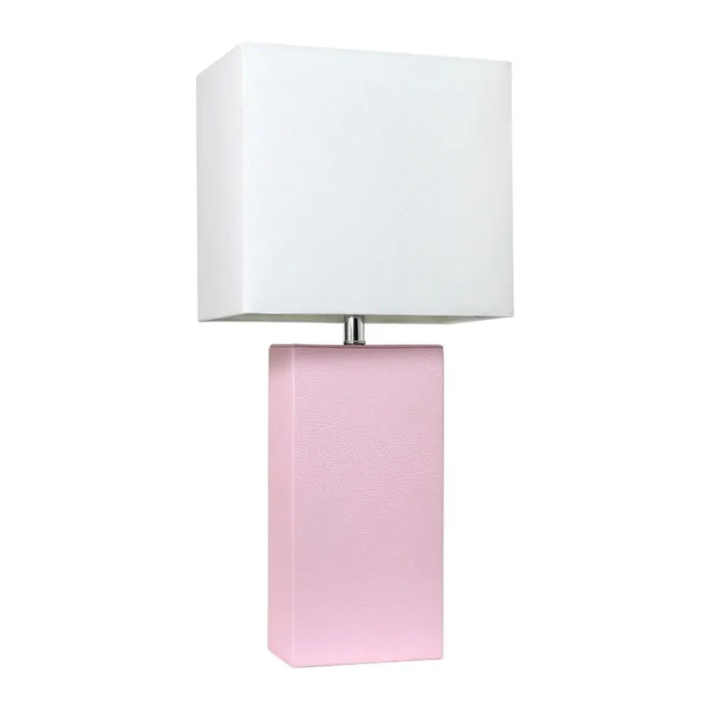 21" Blush Faux Leather Table Lamp LED With White Shade HomeRoots