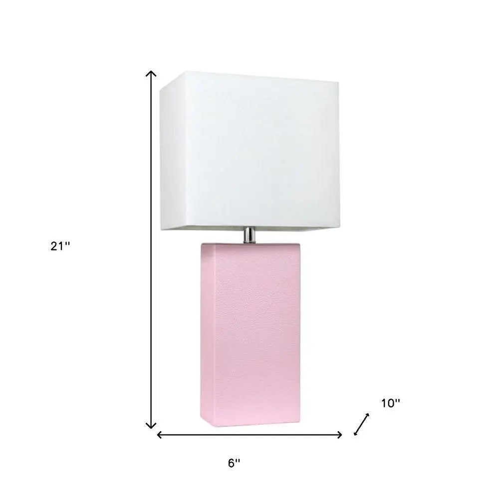 21" Blush Faux Leather Table Lamp LED With White Shade HomeRoots