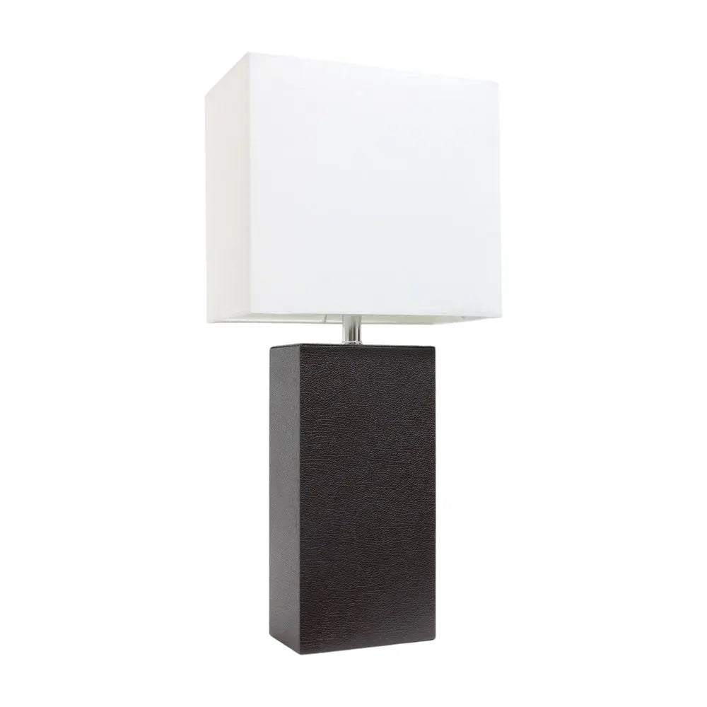 21" Espresso Faux Leather Table Lamp LED With White Shade HomeRoots