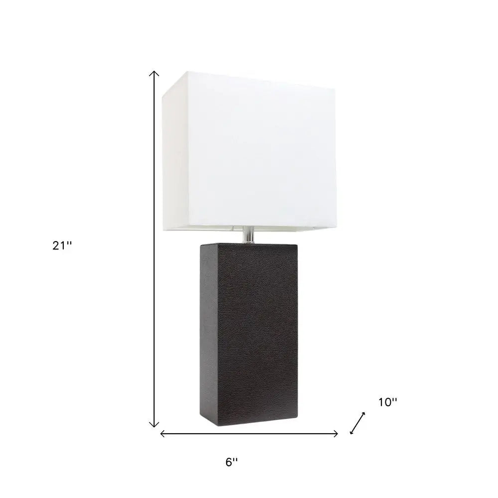 21" Espresso Faux Leather Table Lamp LED With White Shade HomeRoots