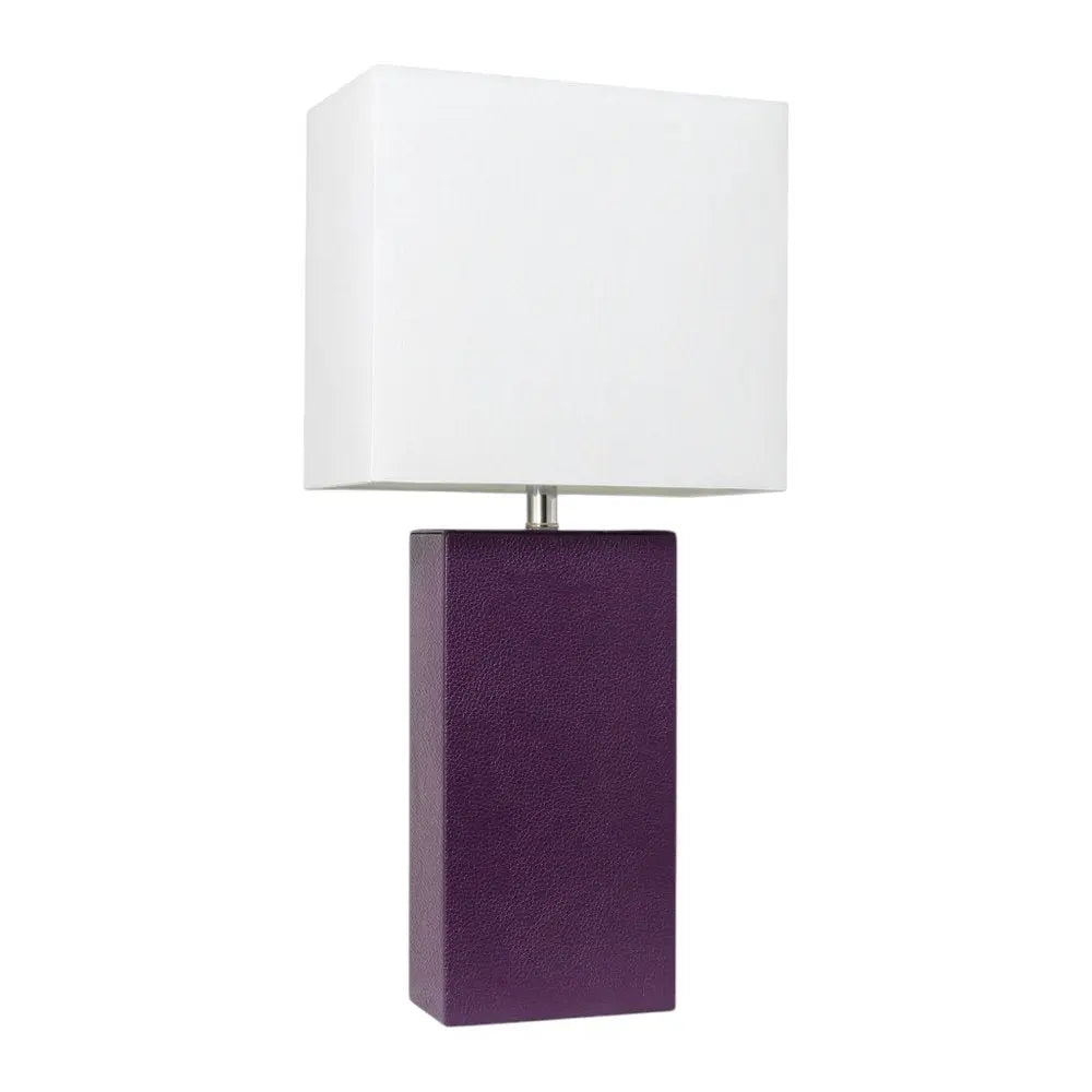21" Eggplant Faux Leather Table Lamp LED With White Shade HomeRoots