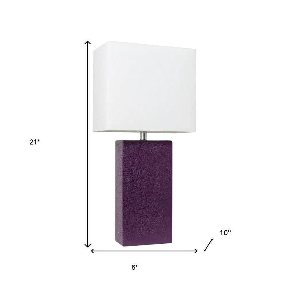 21" Eggplant Faux Leather Table Lamp LED With White Shade HomeRoots