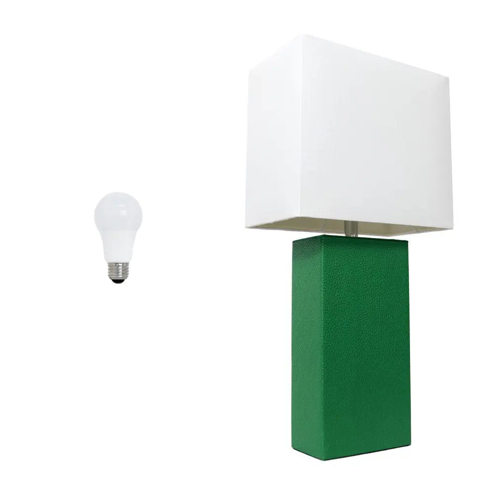 21" Green Faux Leather Table Lamp LED With White Shade HomeRoots
