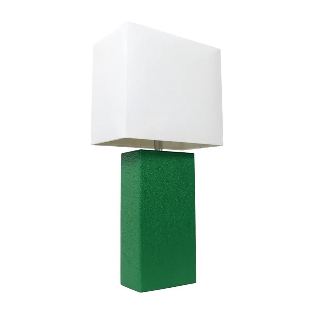 21" Green Faux Leather Table Lamp LED With White Shade HomeRoots