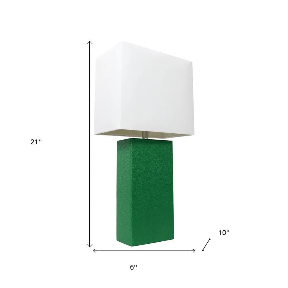 21" Green Faux Leather Table Lamp LED With White Shade HomeRoots